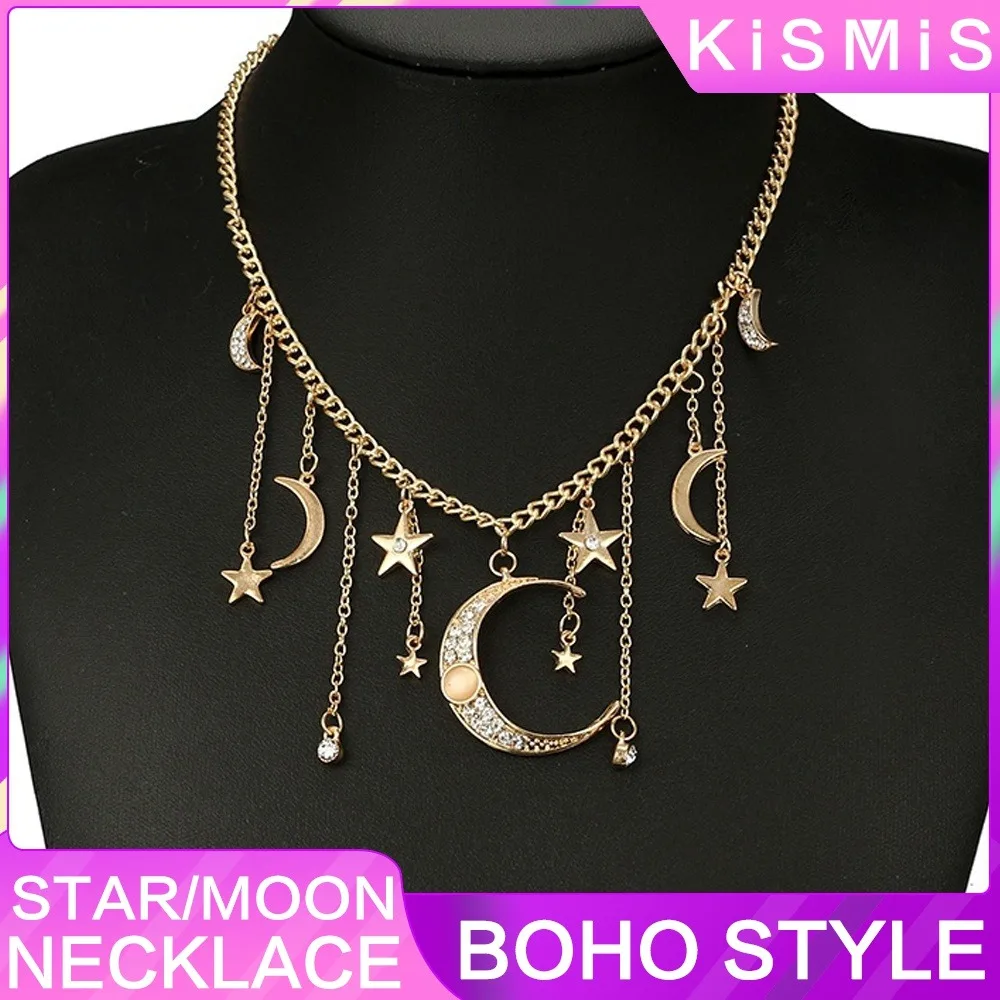 New Popular Jewelry Kismis Crystal Star Moon Pendant Necklace for Women Necklace