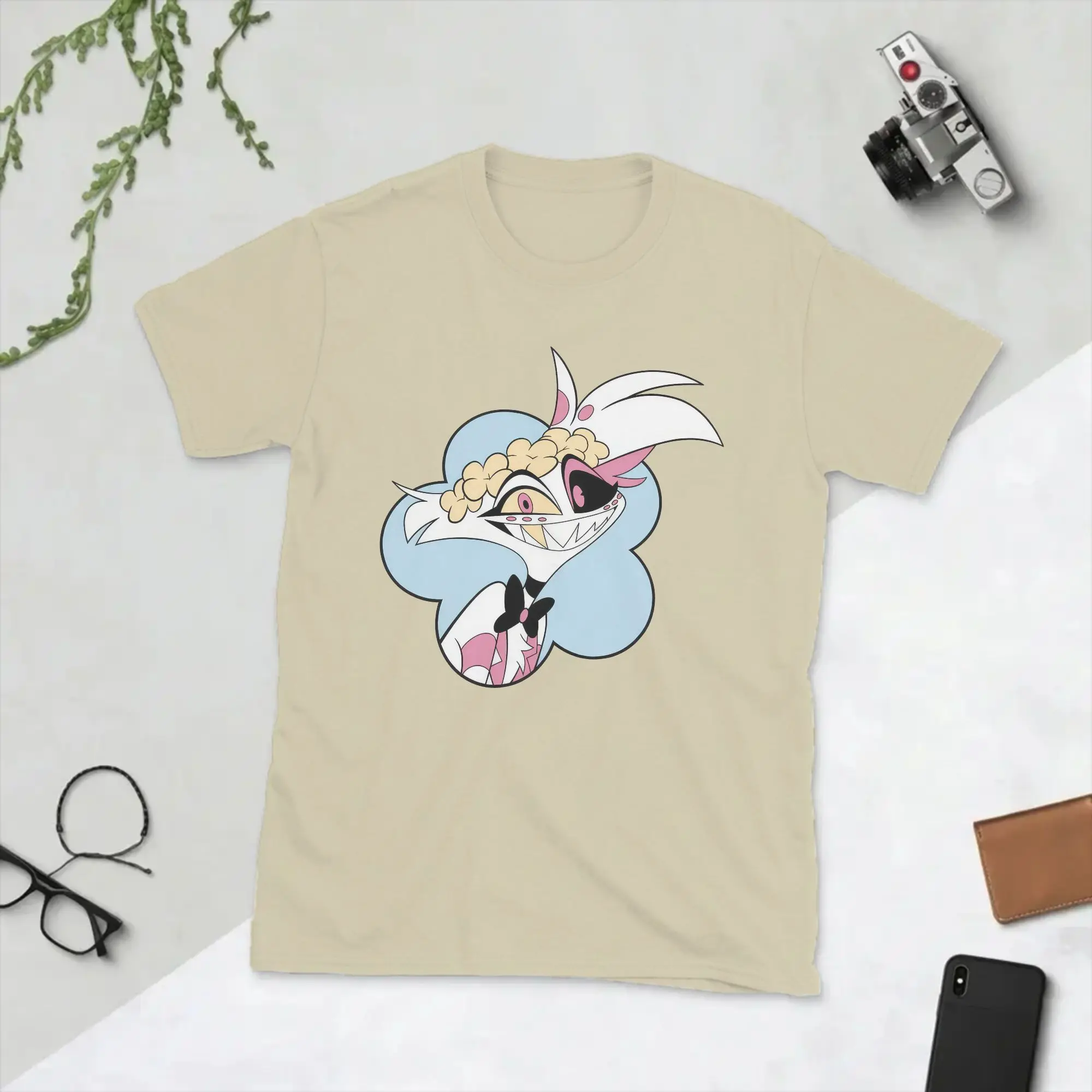 Hazbins Hotels Cute Angel Dust T Shirt for Men Pure Cotton Crazy T-Shirt Round Neck  Tees Short Sleeve Tops Summer
