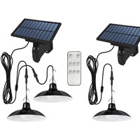 Solar Pendant Lights Upgraded Double Head With 3m Line IP65 Waterproof Solar Lamp with Remote Controll for Outdoor Shed Indoor