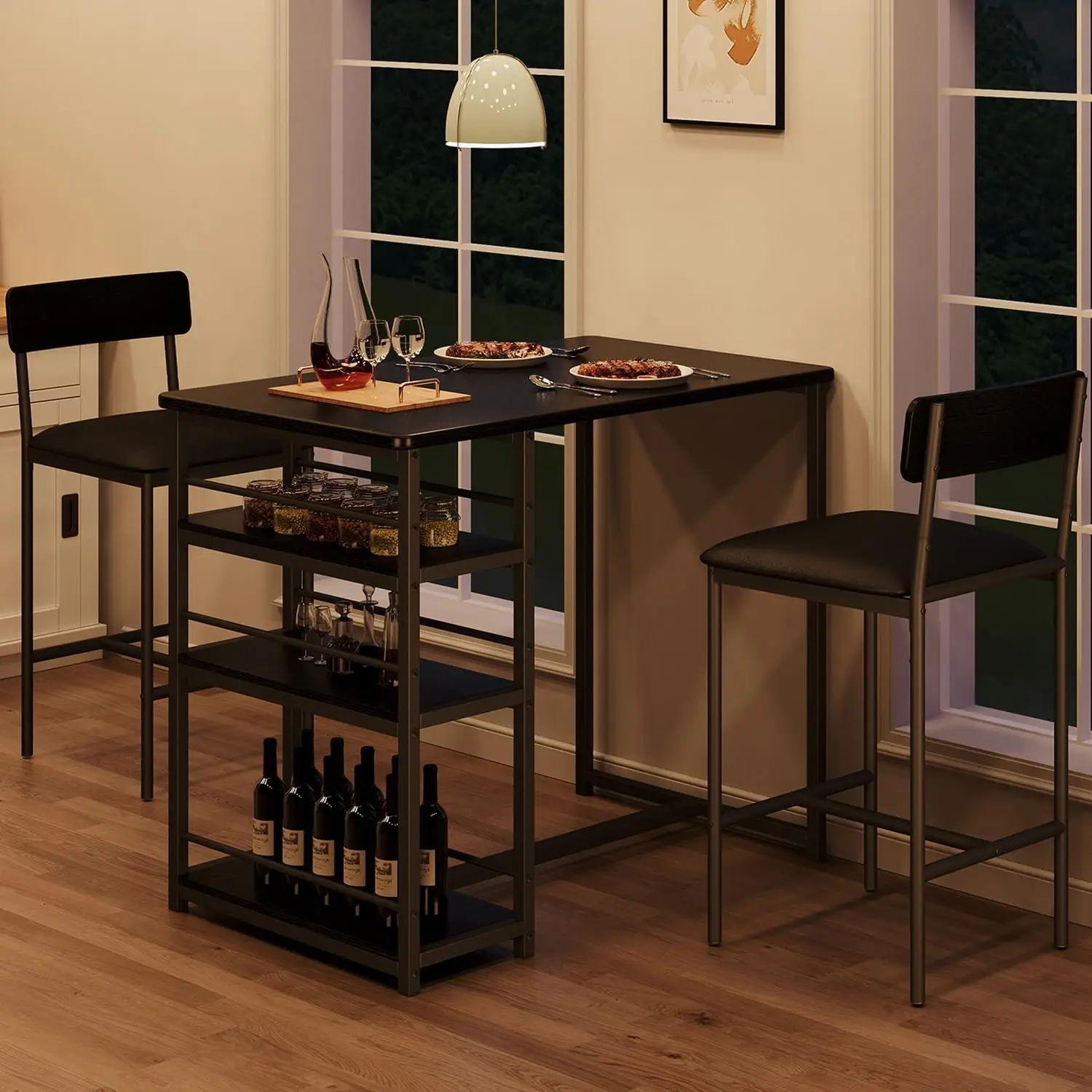 

Dining Table Set For 2, Counter Height Kitchen Table With 2 Upholstered Bar Stools, Dining Table And Chairs Set With Storage
