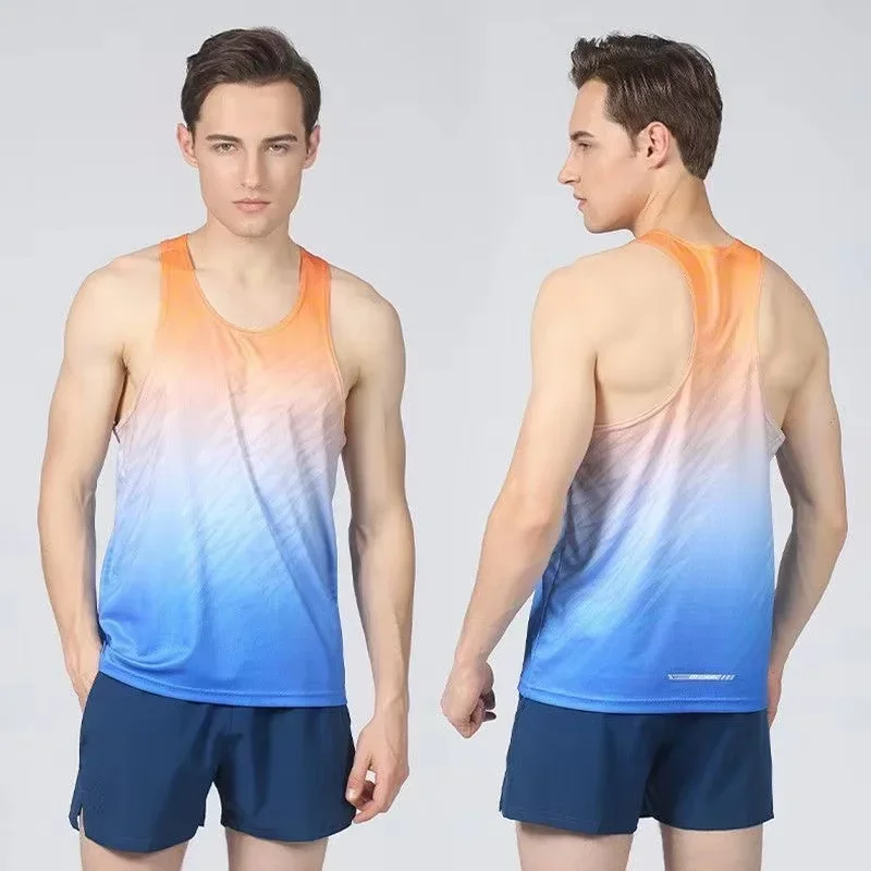 Men\'s Marathon Sports Singlet for Men High Quality Quick Dry Gym Fitness Running Polyester  Tank Tops Man Exercise Training Vest