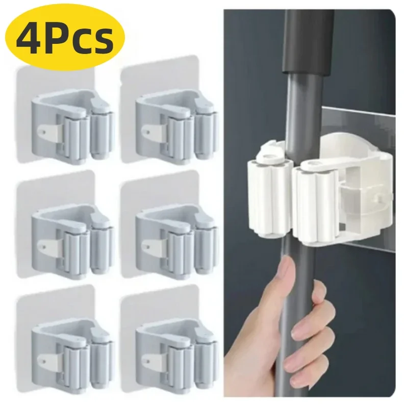 

Home Mop Storage Rack Bathroom Suction Hanging Pipe Traceless Hooks Wall Mounted Mop Organizer Holder Waterproof Broom Hanger