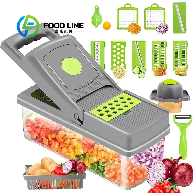 

Wholesale Fashion 16 in 1 Hand Held Multifunctional Onion Cutter Fruits Slicer Potatoes Peeler Manual Vegetable Chopper