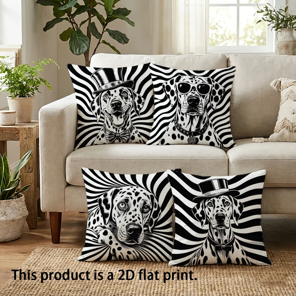 1pc Dalmatian Dog Print Throw Pillow Covers, Retro Black White Spotted Dog Cushion Cases for Home Decor