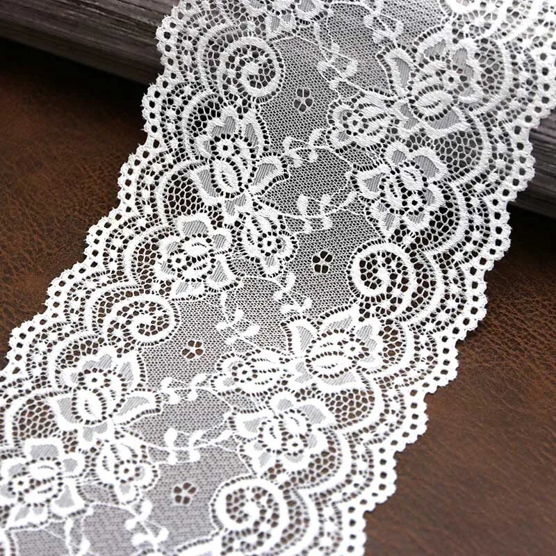 (3 meters/roll) 150mm Width White Elastic Lace Fabric French Hollow Underwear Lace Trim Curtain Tailing Decoration Clothes