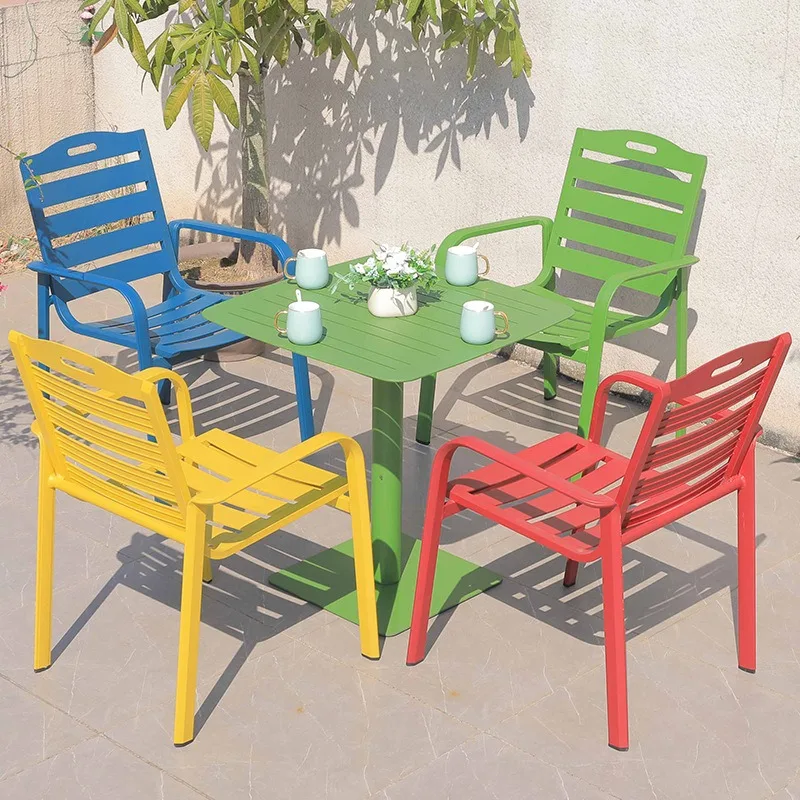Garden outdoor leisure simple color table and chair combination, outdoor garden open-air balcony aluminum alloy external