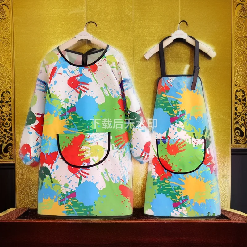 Art Painting Apron for Dressing Eating Working Bib Kids Painting Long Sleeved Children\'s Waterproof Cover Kindergarten Apron