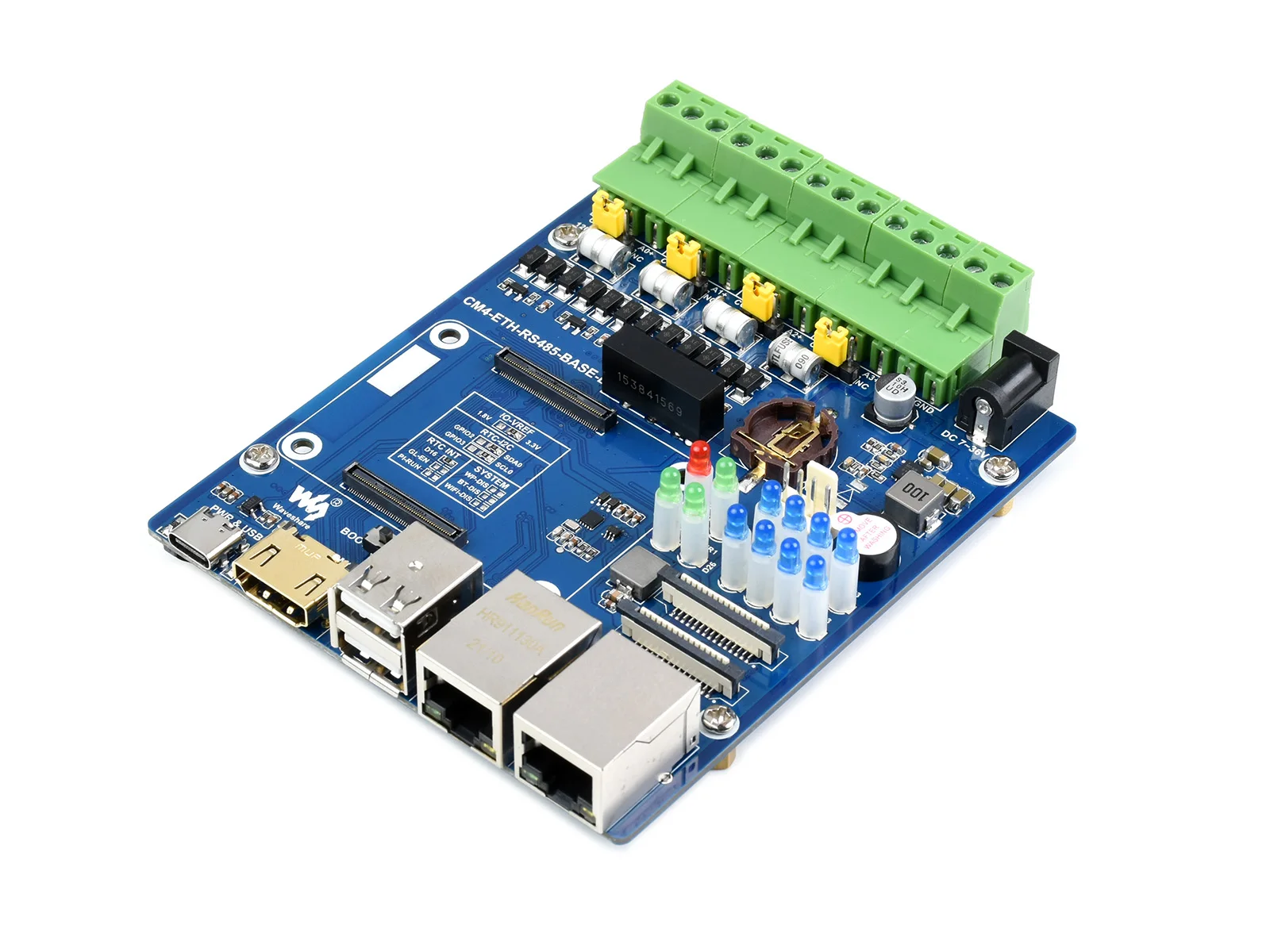 

CM4-ETH-RS485-BASE-B,Dual ETH Quad RS485 Base Board (B) For Raspberry Pi CM 4, Gigabit Ethernet, 4CH Isolated RS485, USB2.0