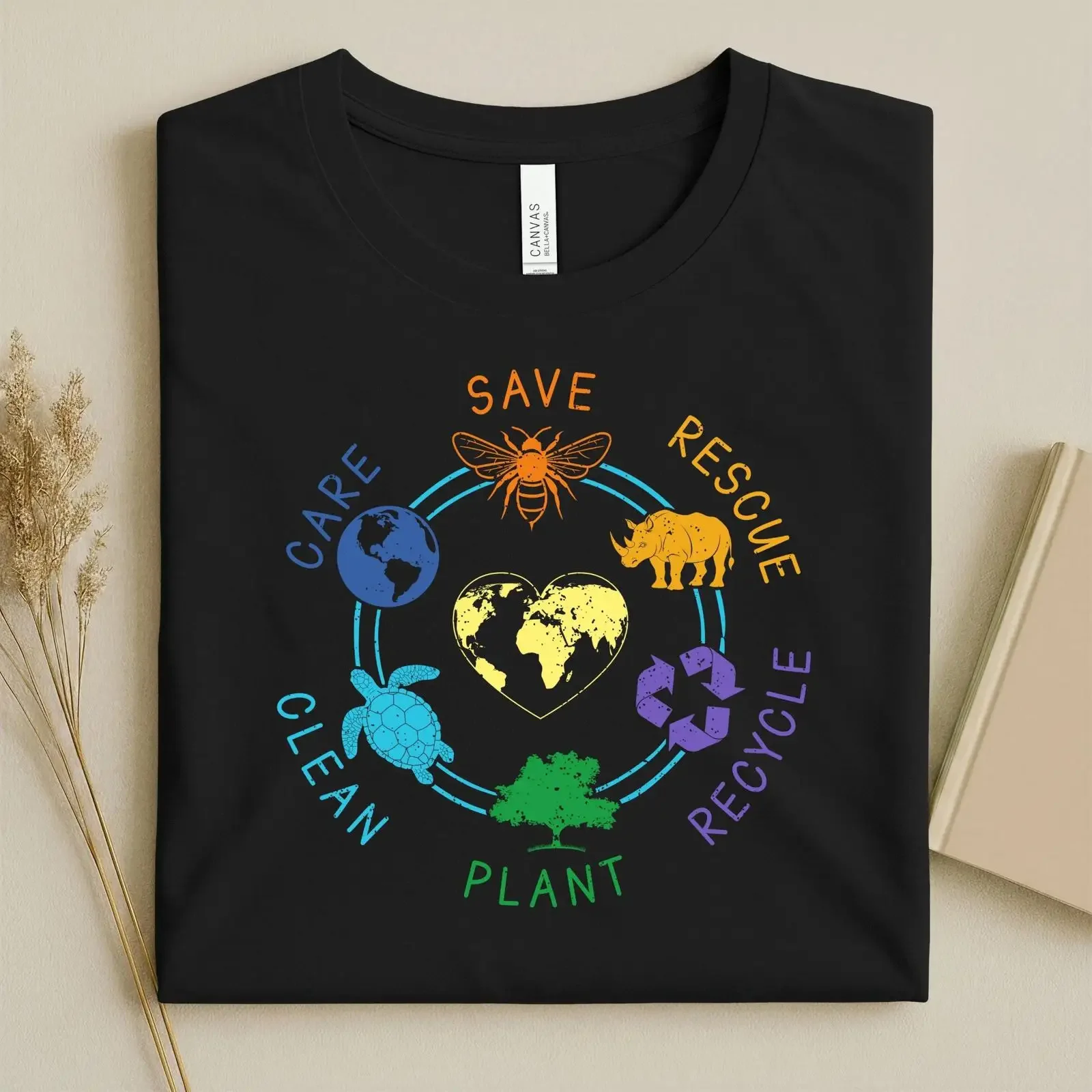 Earth Day Save Bees Rescue Animals Recycle PlaneT T Shirt Eco Friendly Environmentalist Science Teacher  vintage Washed