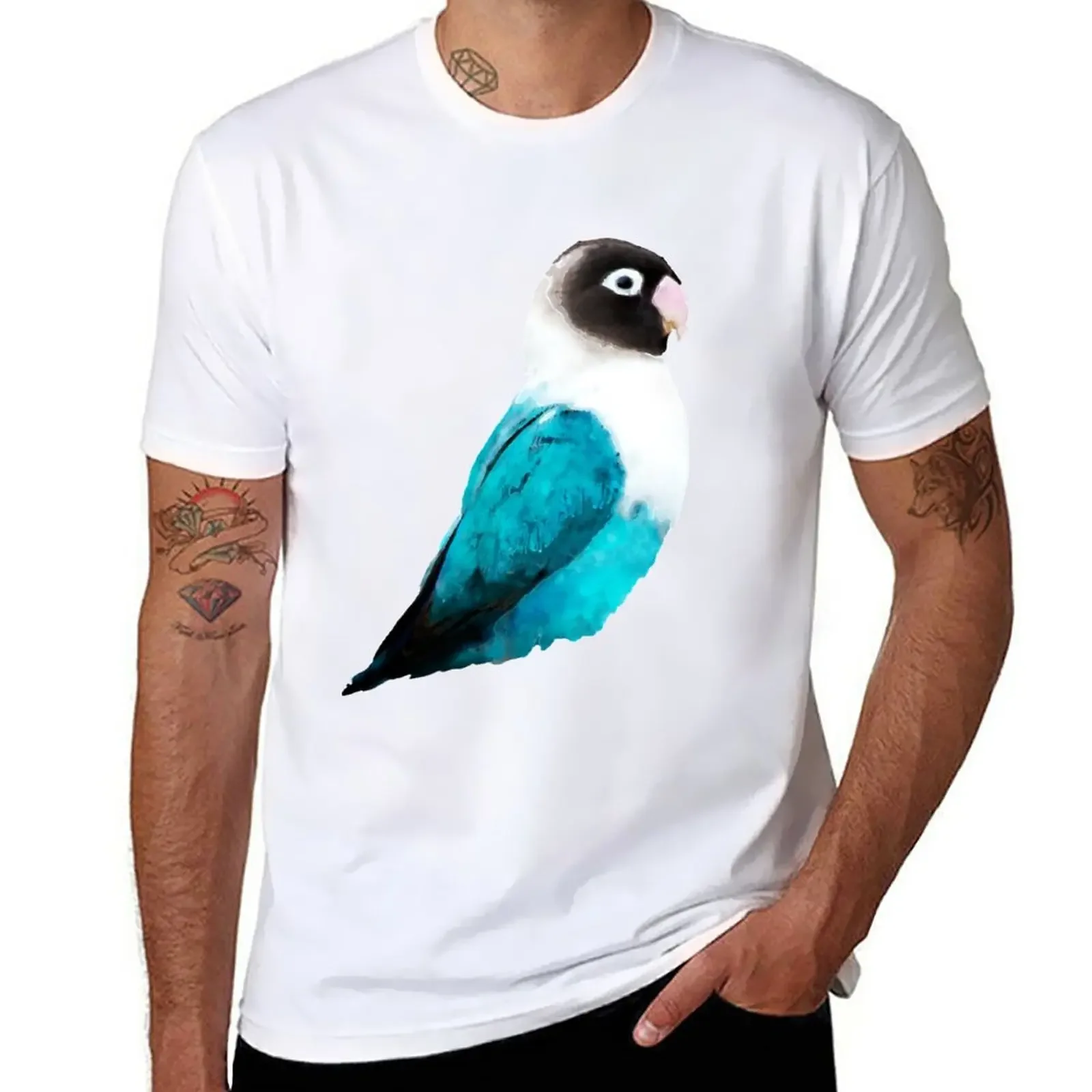 Dramabite Masked Lovebird, Black-masked Lovebird, Collared Lovebird (Agapornis personatus)Blue Parrot Bird T-Shirt