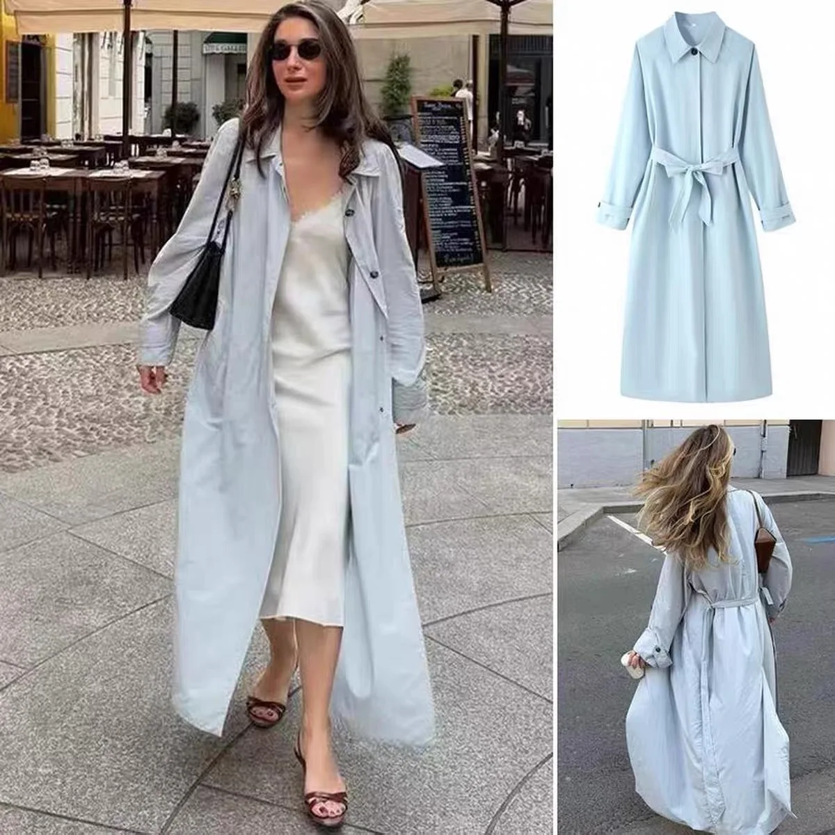 Early Autumn New Arrival Women's Fashionable Windbreaker Coat ZR Style Long Sleeve Polyester Fibre Belted Cuff Button up Coat
