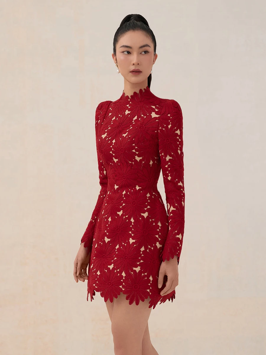 Женское кружевное платье, красное полуофициальное платье с подкладкой телесного цвета