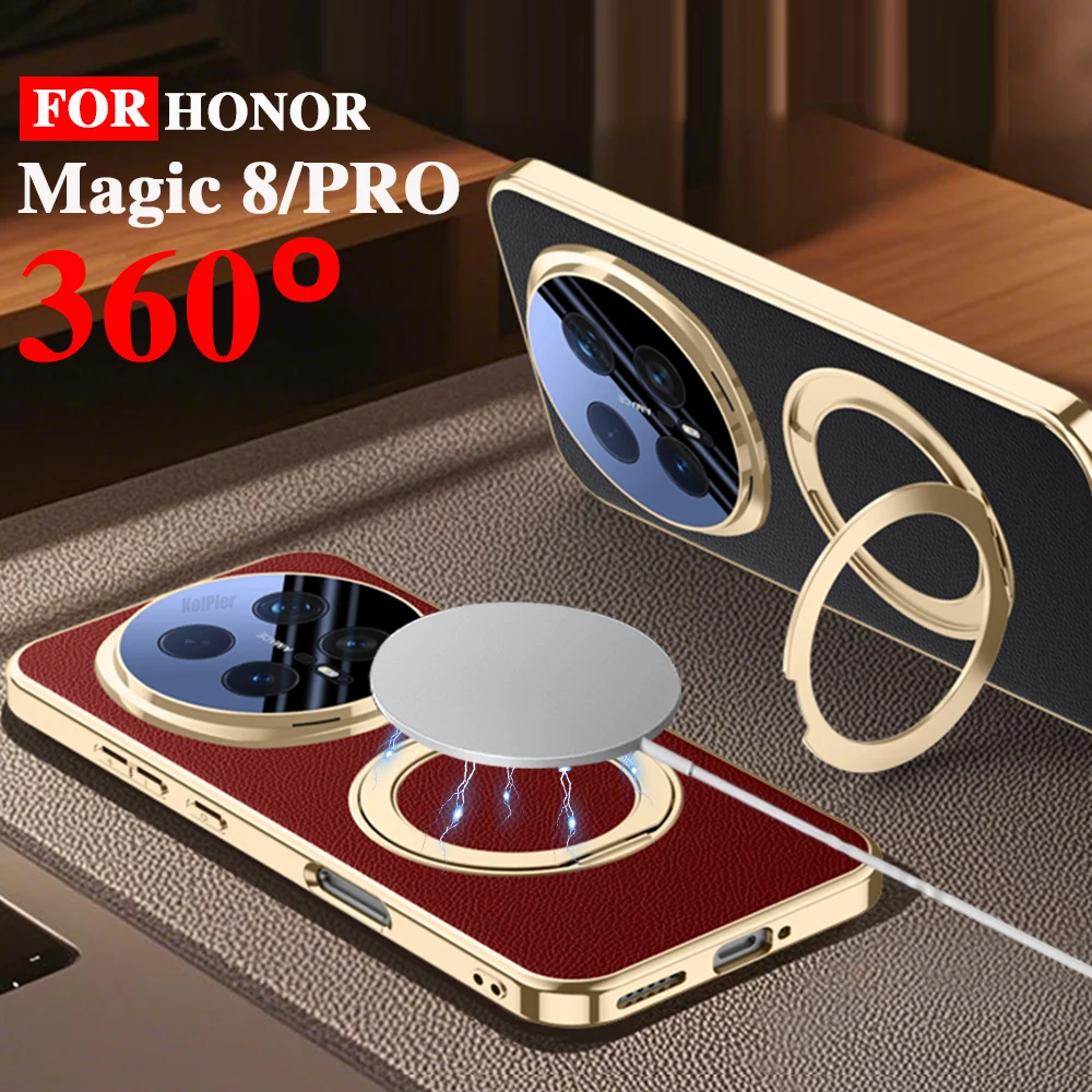 

Кожаные чехлы-кронштейны из сплава для HONOR Magic 8 Pro Magic 8 2025, магнитная защитная крышка-держатель с кольцом