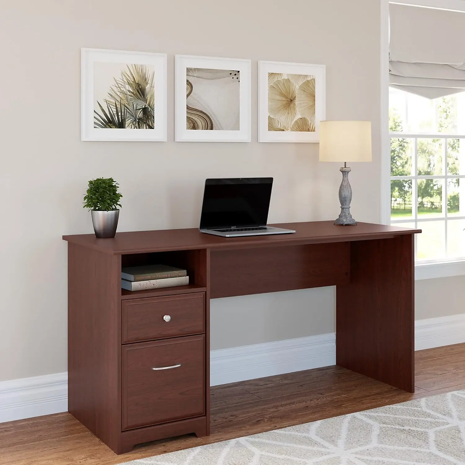 Executive Desk, Farmhouse Computer Desk with Drawers and Cabinet, Crafted Texture Home Office Desk, Workspace for Work Study