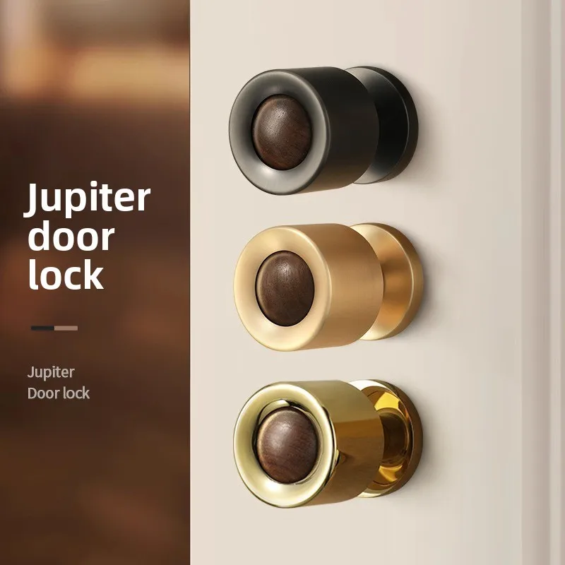 

French modern simple indoor bedroom door lock round walnut solid wood door handle universal silent lock