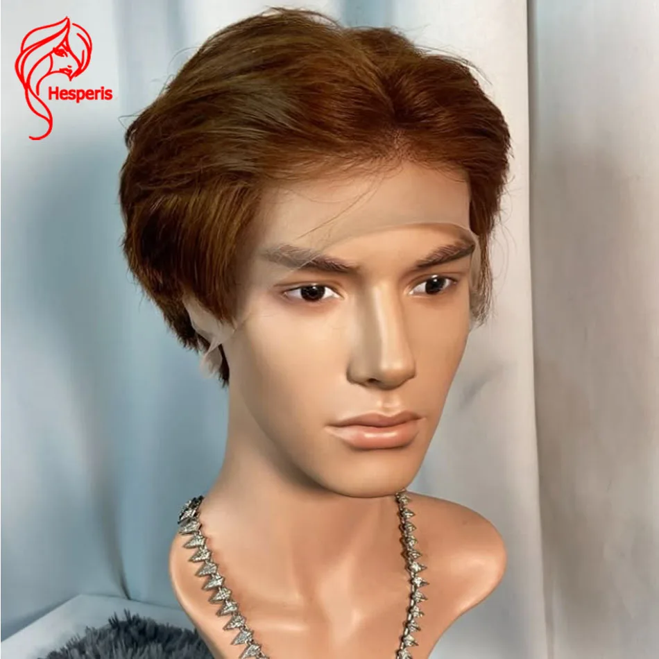 Hesperis Brown Cut Wig Human Hair Pixie Cut Man Wig Pre Styled Boy Cut Lace Front Wig Human Hair Male Wigs Pre Plucked Short Wig