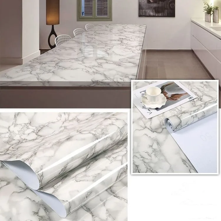 80cm Waterproof Vinyl Marble Film Self Adhesive PVC Wallpaper for Bathroom Kitchen Cupboard Countertops Contact Paper Stickers