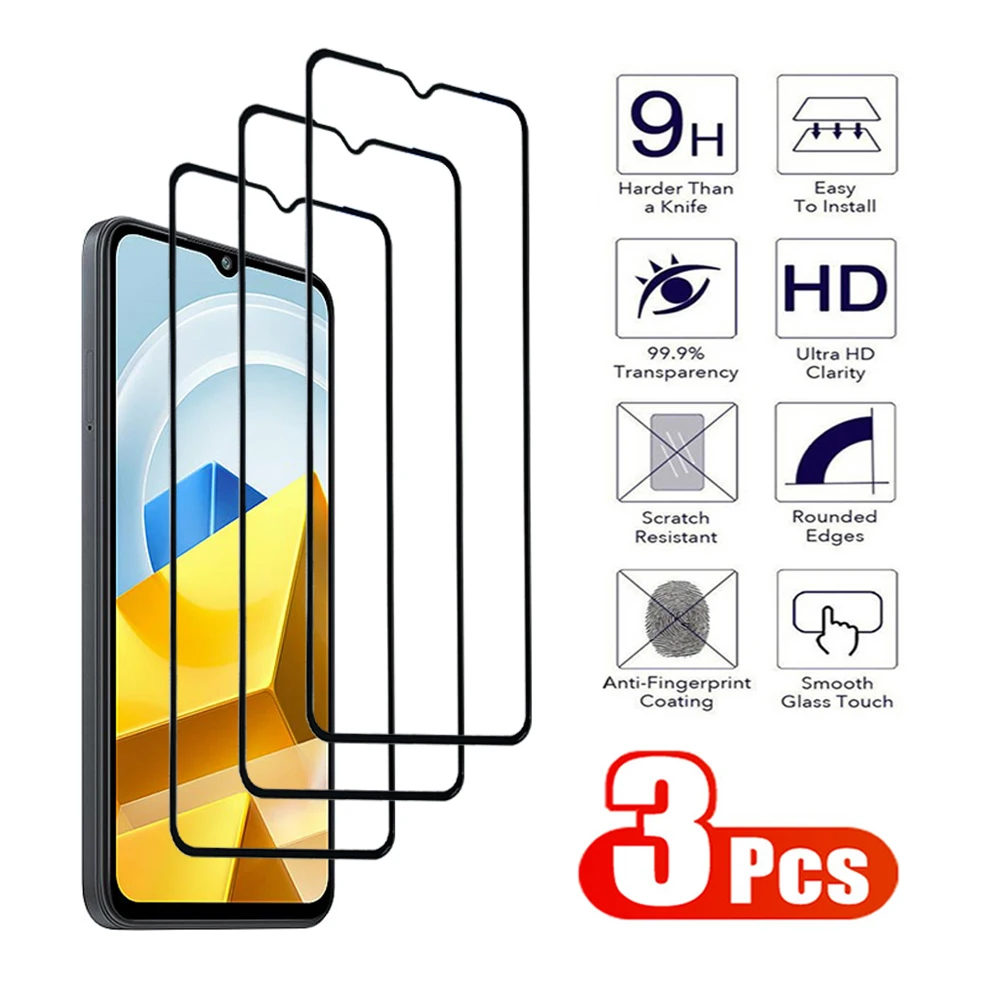 3Pcs Full Tempered Glass For Xiaomi Redmi Note Xiao Mi Poco M3 M4 M5 M6 Pro 4G 5G C50 C51 C55 C65 Screen Protector M5s Film 9h