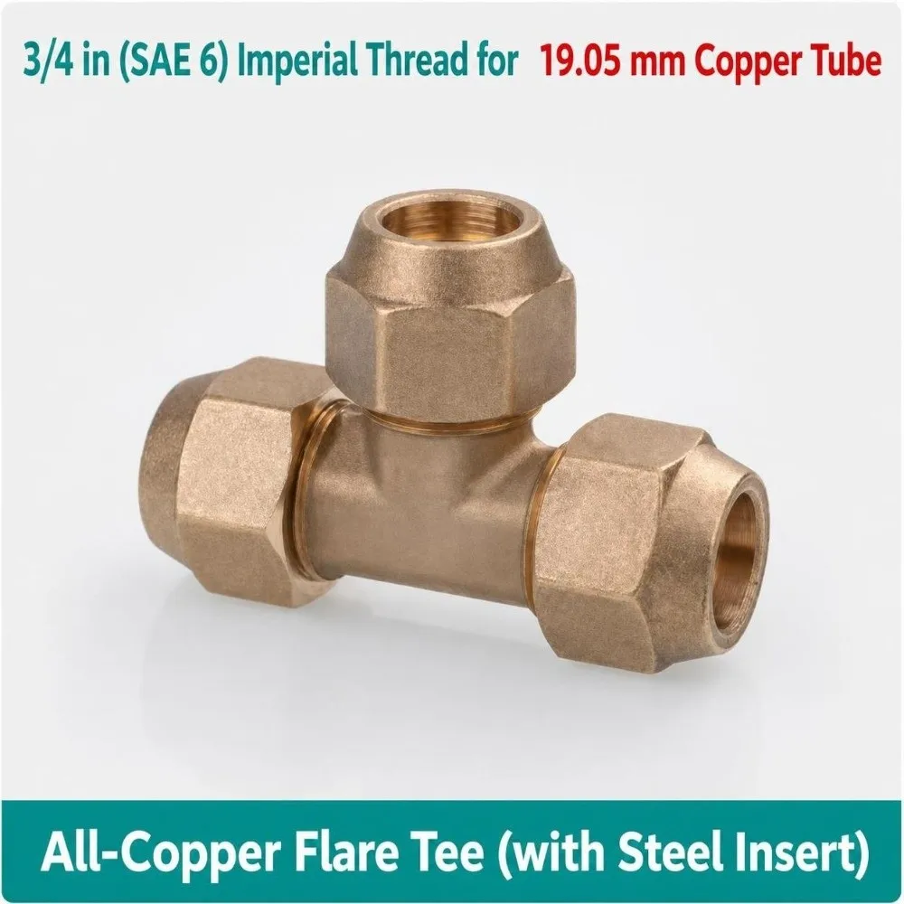 SAE-Standard Flare Fitting Connector 3-Way Design Brass Material Brass Pipe Fitting Multiple Sizes Male Thread SAE Flare Tee