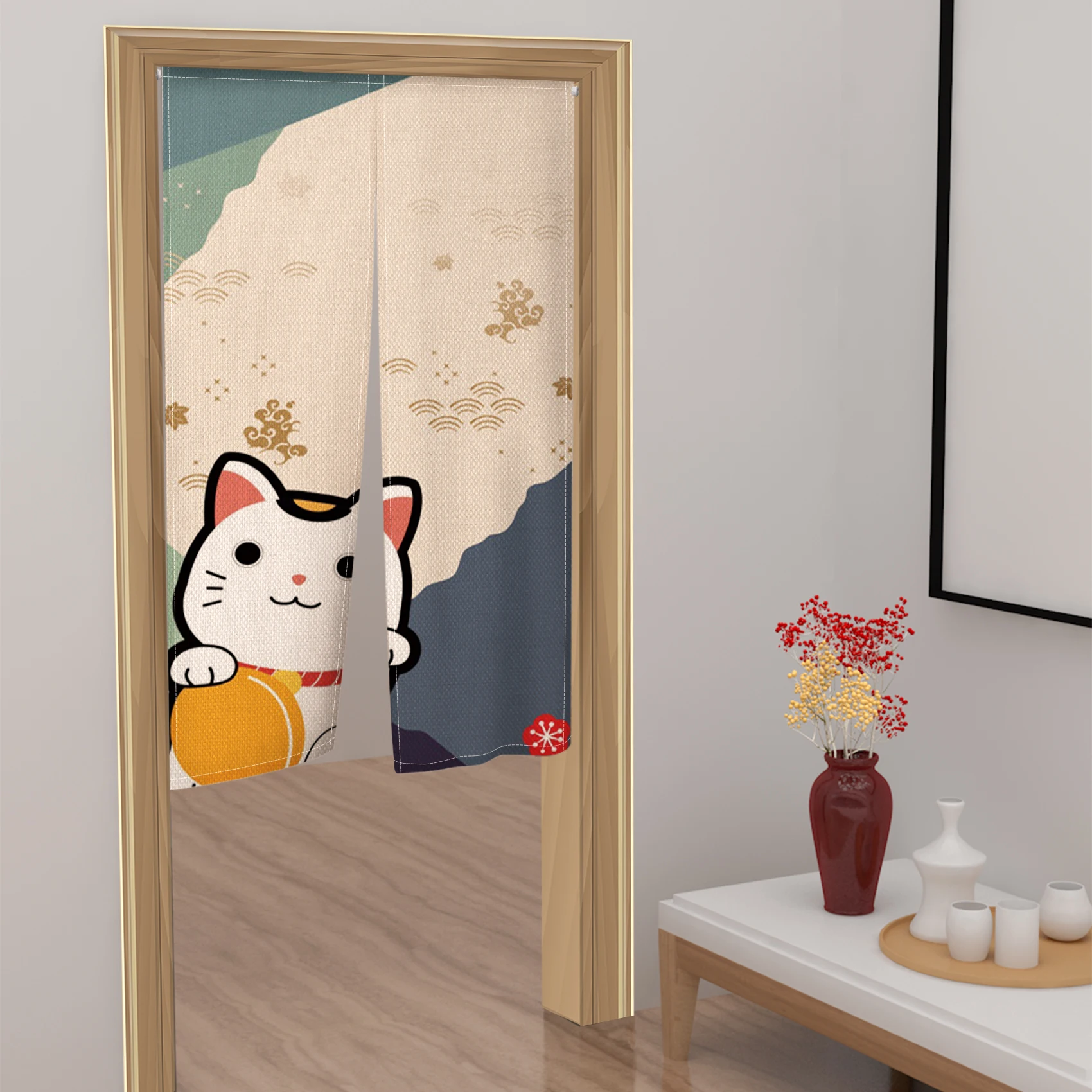 Japanese Style Noren Door Curtains Lucky Cat Origami Crane Rabbit Izakaya Partition Linen Doorway Curtains Kitchen Half Curtains