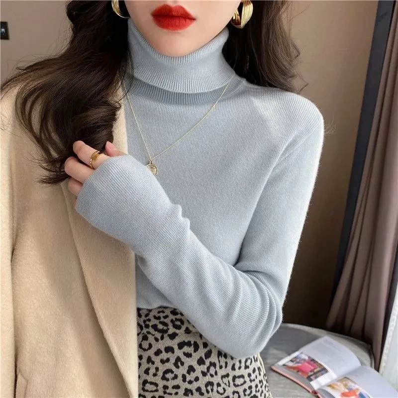 Turtleneck Sweater Winter Slim Thicken Knitwear Jumper Woman Soft Knit Pullovers Casual Black knit Warm Tops bottom sweater