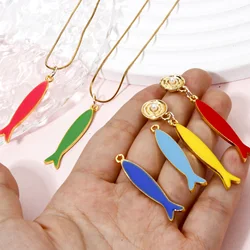 5 Piece Zinc Based Alloy Fish Enamelled Sequins Pendants Gold Color Metal Charms For DIY Jewelry Making 3.8cmx0.8cm