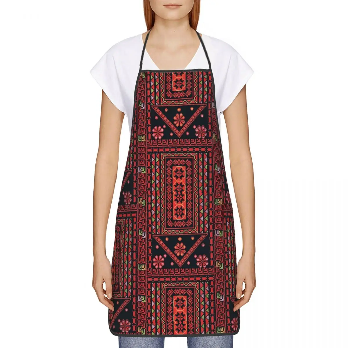 Custom Three Flowers Palestinian Embroidery Apron for Women Men Bib Palestine Tatreez Art Cooking Kitchen Tablier Cuisine Chef