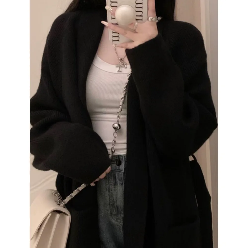 

Мягкий и ленивый стильный свободный вязаный кардиган, женский осенне-зимний свитер 202, Новое поступление, куртка средней длины