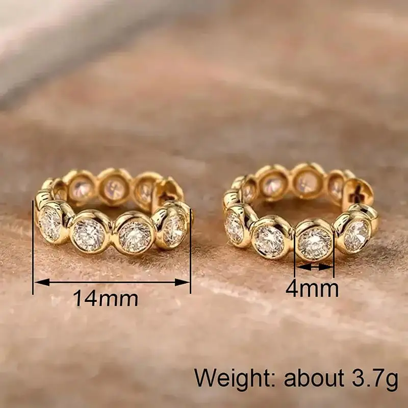 Huitan goldfarbene Creolen für Damen, eingelegt mit glänzendem, rundem CZ, modische Accessoires für Party, Hochzeit, edler, vielseitiger Schmuck – Detail 7