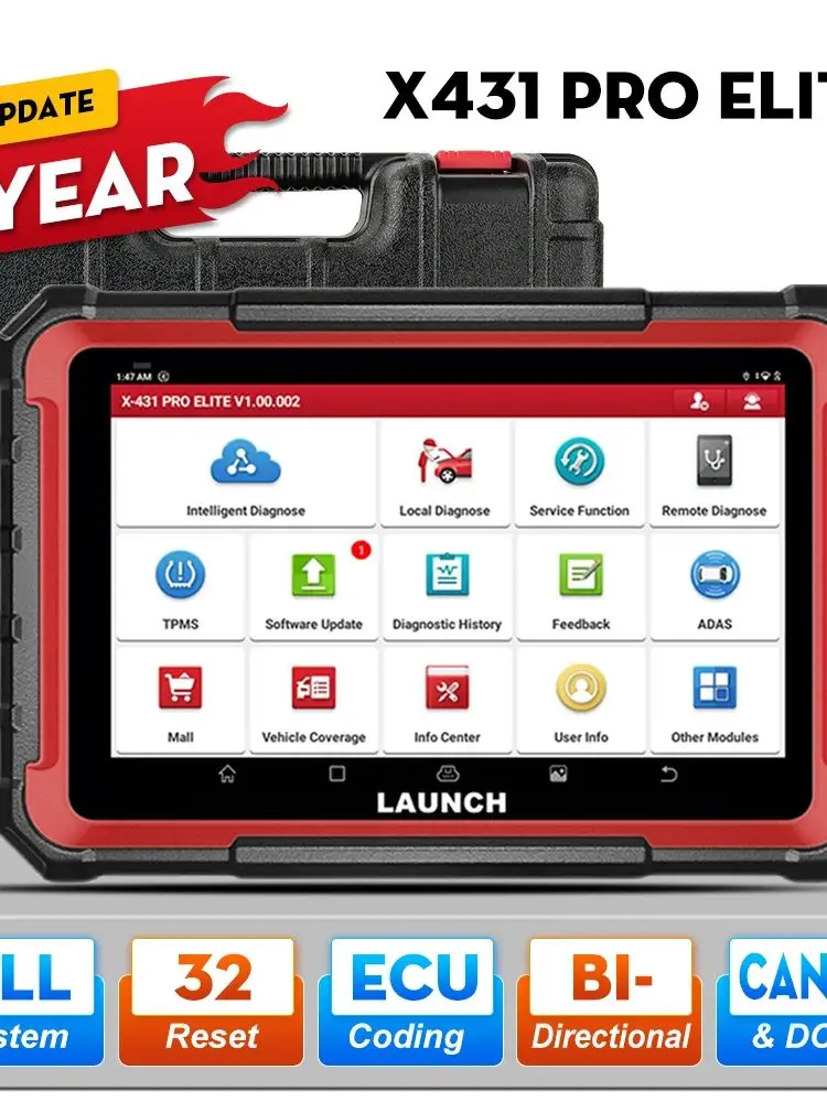 LAUNCH X431 PRO ELITE 8-Zoll OE-Level Vollsystem-Diagnosegerät mit 32+ Reset-Funktionen, CAN FD DOIP, ECU-Codierung, bidirektionalem Autoscan-Tool