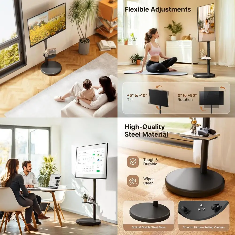 

Регулируемая передвижная подставка для телевизоров 37-86 дюймов весом до 110 фунтов, универсальная мобильная тележка с полкой, VESA 600x400 мм (черная)