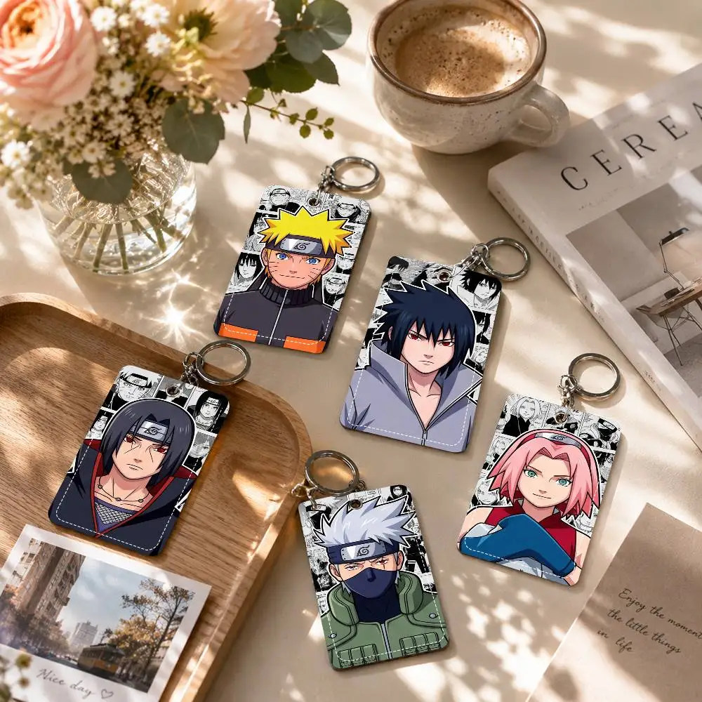 Llavero Clásico de Naruto de Cuero PU, Porta Tarjetas, Anillo para Llaves, Etiquetas de Acceso para Cerraduras, Estuche para Tarjetas de Identificación