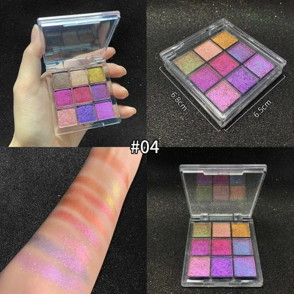 Palette di ombretti camaleonte ottico a 9 colori Trucco vegano Etichetta privata all'ingrosso Ombretto personalizzato a lunga durata senza crudeltà