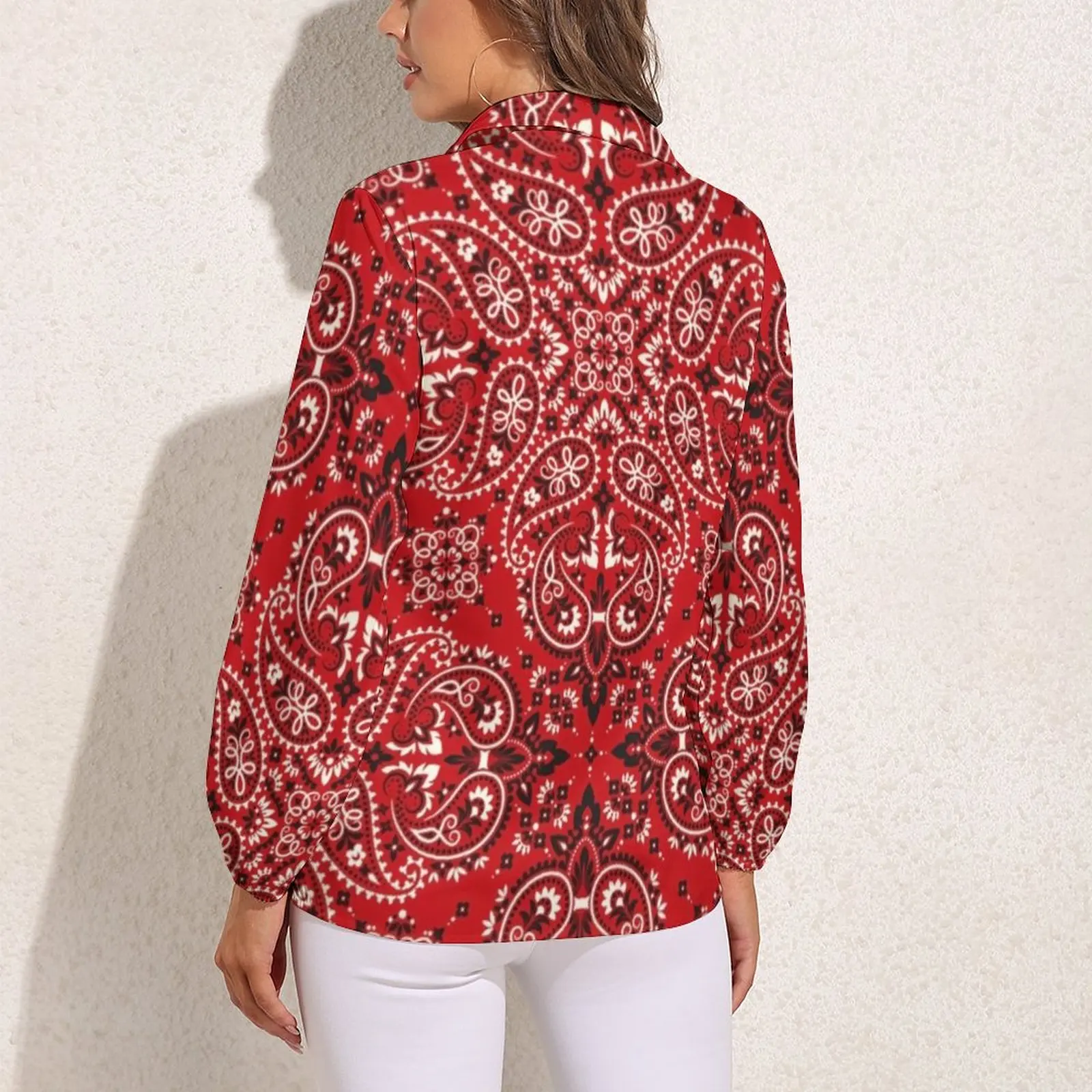 Vintage Paisley Blouse Women Bandana Style Print Streetwear Loose Blouses Long-Sleeve Retro Shirts Printed Top Big Size 2XL 3XL