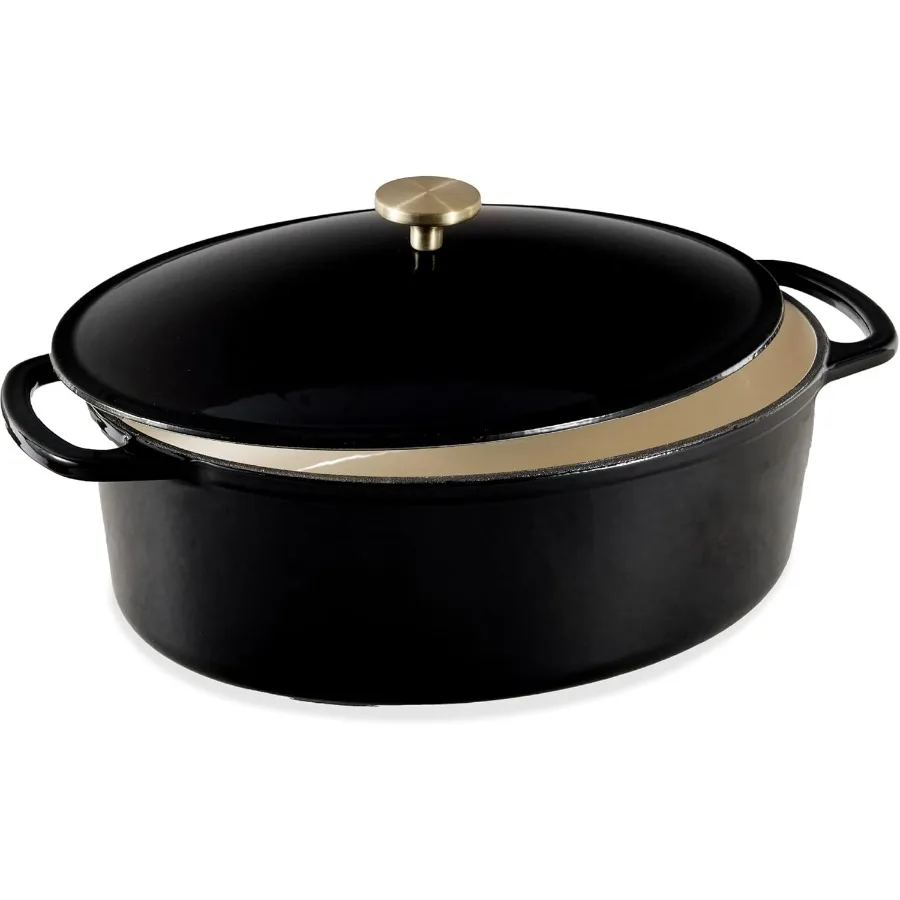 

Best Choice Products Oval 7.5 Quart Enamel CastIron Dutch Oven HeavyDuty PreSeasoned for Baking Cooking w Side Handles Black Li