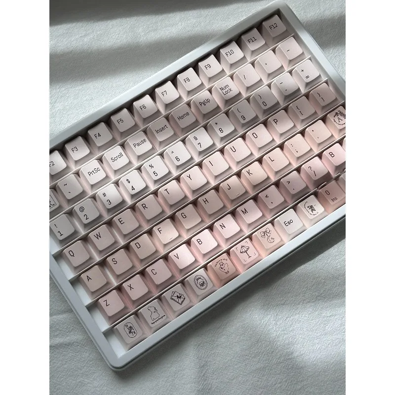 샴페인 핑크 테마 키캡 세트 PBT PC 승화 체리 프로파일 여성스러운 프리미엄 느낌 키보드 캡 키보드 액세서리용