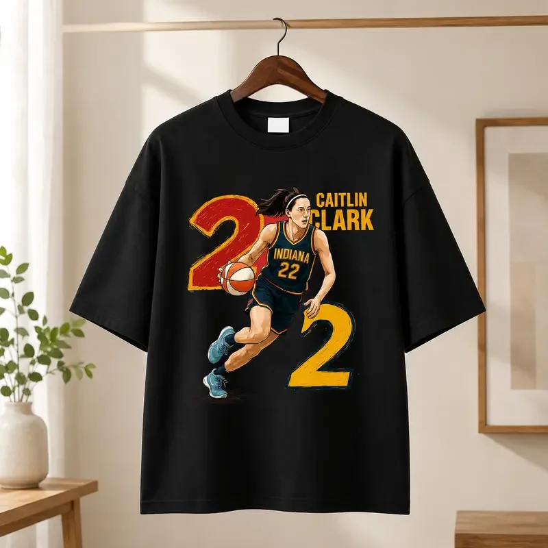 Caitlin Clark Hoops Graphic Tee Vintage Basketball Shirt Number 22 Sports Fan Streetwear Oversized Casual Graphic T Shirt Gift Basic Breathable