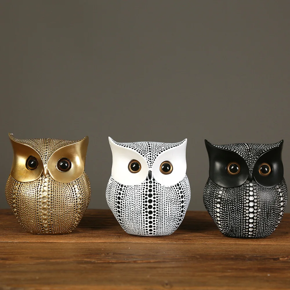 

Creative White, Black And Gold Owl Resin Crafts Decoration Wedding Tabletop Decoration Birthday Gift Modern Home Decor