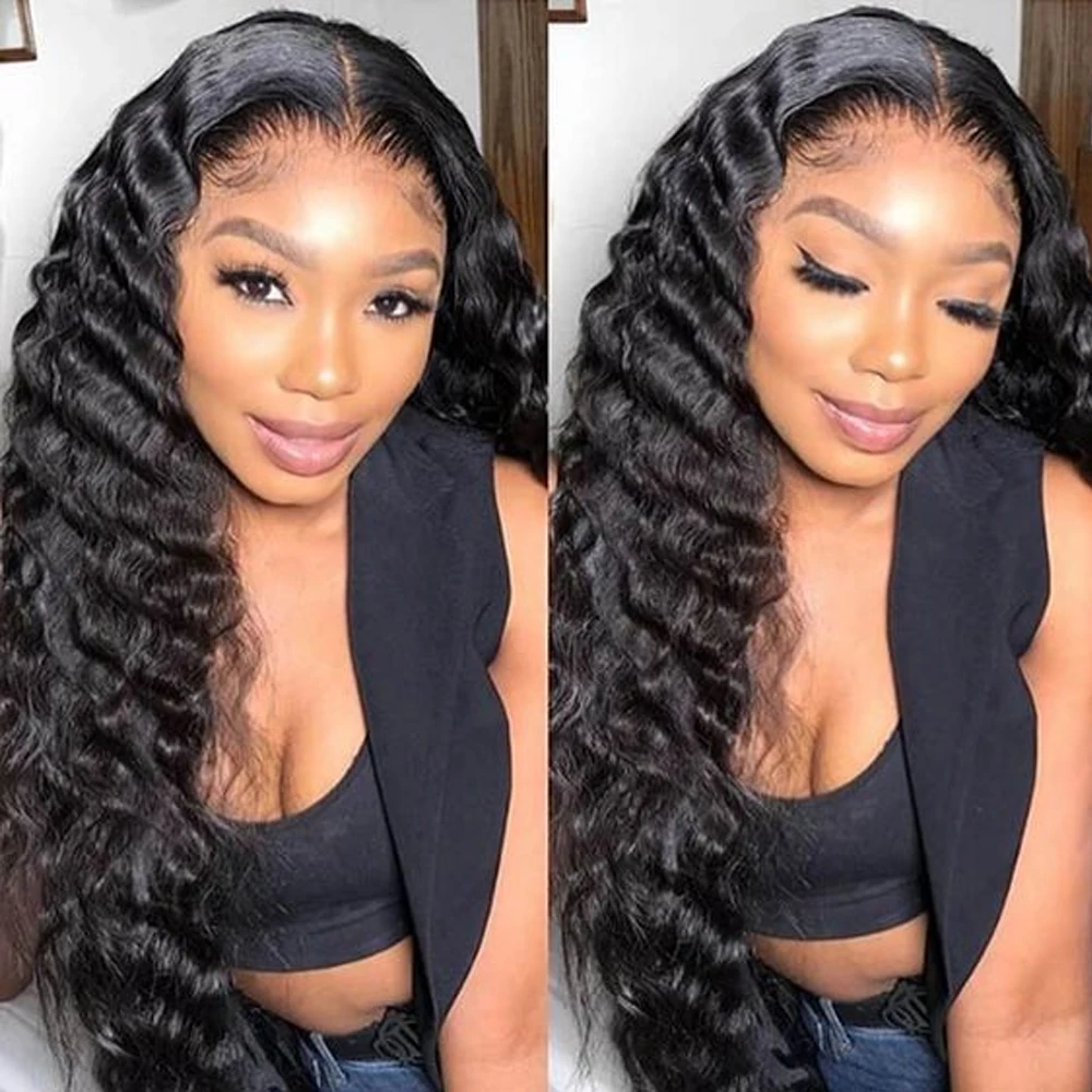 

28 Inch 13x6 Deep Wave Lace Front Wigs Human Hair 180 Density Water Wave Curly 4X4 Transparent Lace Frontal Wig With Baby Hair