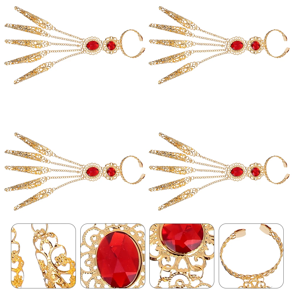 

4 Pcs Dance Bracelet Hand Jewelry Alloy Belly Chain Women Red Crystal Rhinestone Flexible Fingers Safe Durable Skin