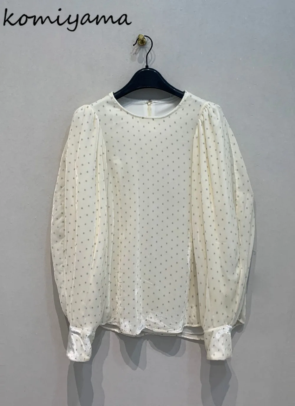 

2025 Polka Dot Print Ropa Mujer Japanese Velvet Shirts & Blouses Round Neck Tops Casual Loose Blusas Full Sleeve Camisas