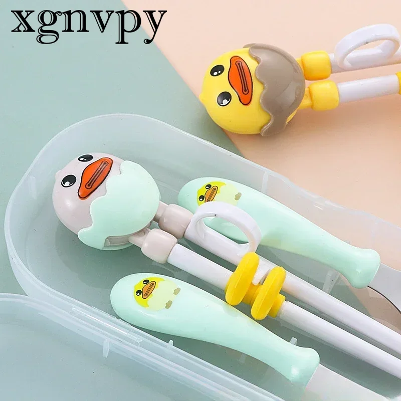 Xgnvpy-Chopsticks de aço inoxidável 304 infantil dos desenhos animados, comida bonito do bebê, colher, garfo, portátil, conjunto de 3 peças, treinamento, novo