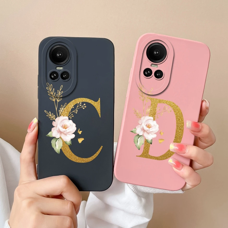 Phone Case For Oppo Reno 10 Pro 5G Elegant Rose Letter Soft Liquid Silicone Lens Protective Cover For Oppo Reno10Pro Bumper Capa