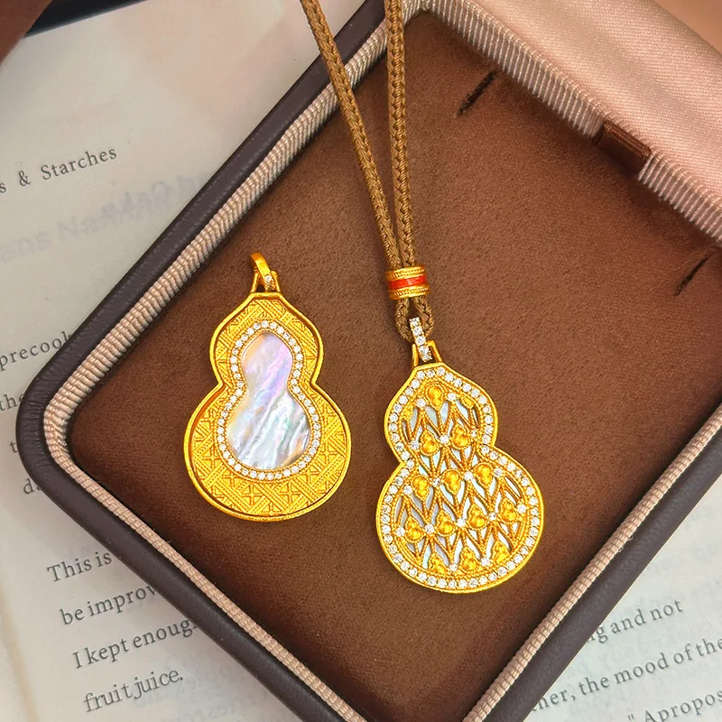 9999 Gold White Platycodon Velvet Huacu Pendant, Hollow Window Pattern Huacu Sweater Chain, Gift and Wholesale