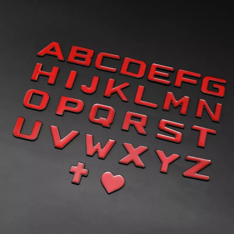 1pcs New 3d Red Car Decals 30mm Diy Metal Creative Letter Number Symbol Logos Stickers  Exterio Alphabet Decorative Accessories