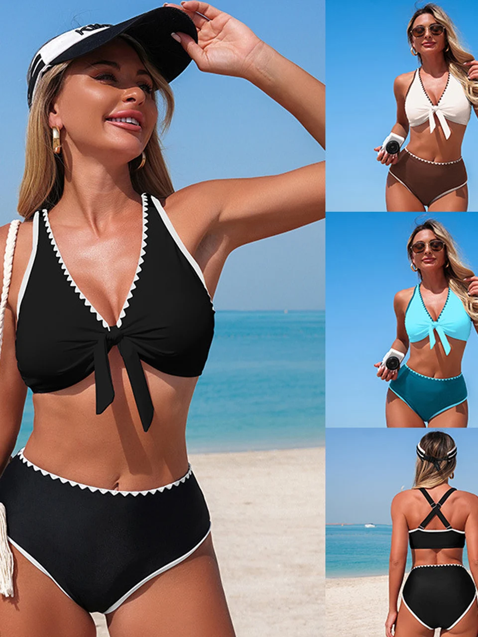 

Two Piece High Waisted Bikini 2026 Women Sporty Swimwear Contrast Color Ribbed Swimsuit Female Beachwear Bathers Swimming Summer