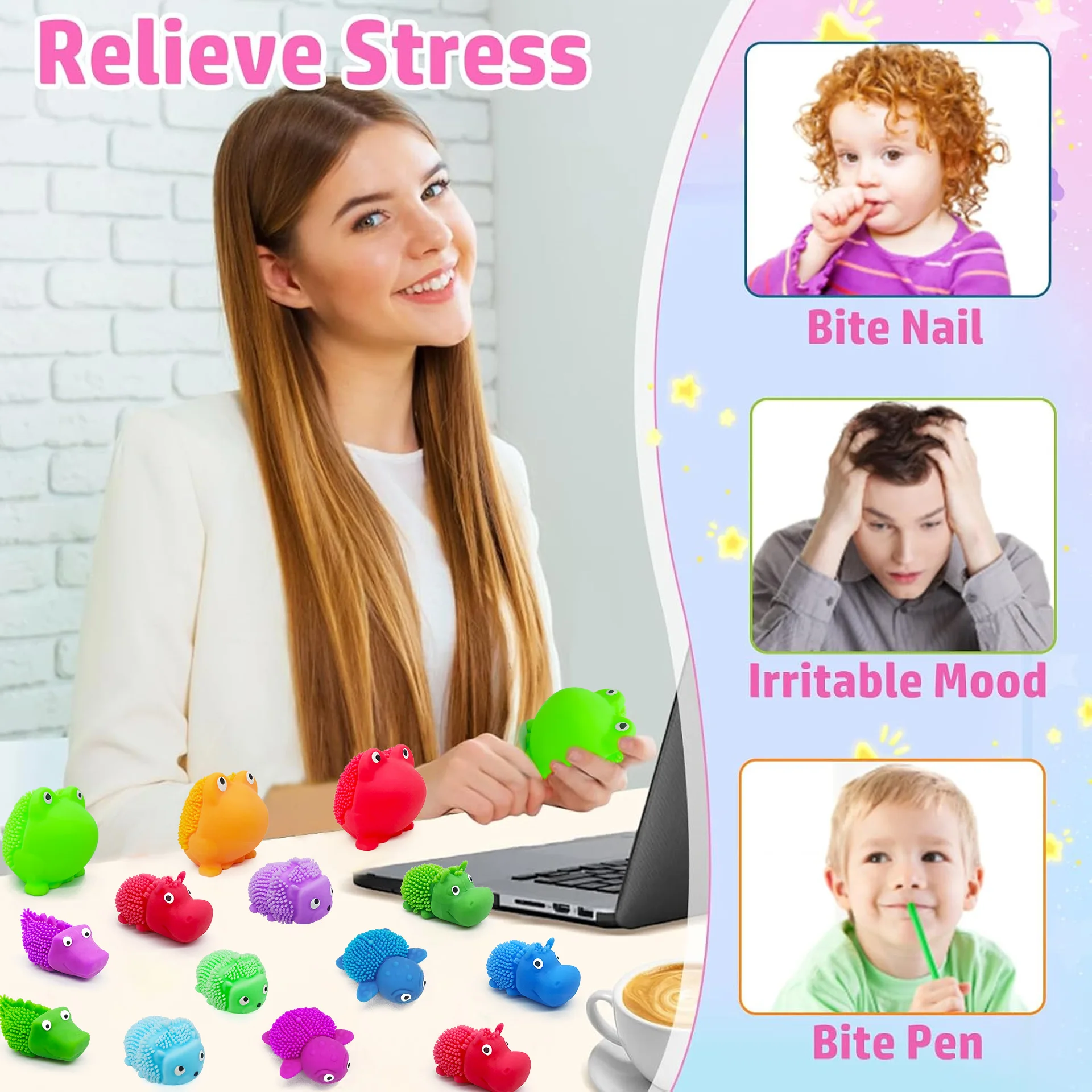 5 uds 3D tridimensional alivio del estrés juguetes de animales peludos apretar pellizco ventilación Squishy Fidget divertido estiramiento Animal juguetes pequeños