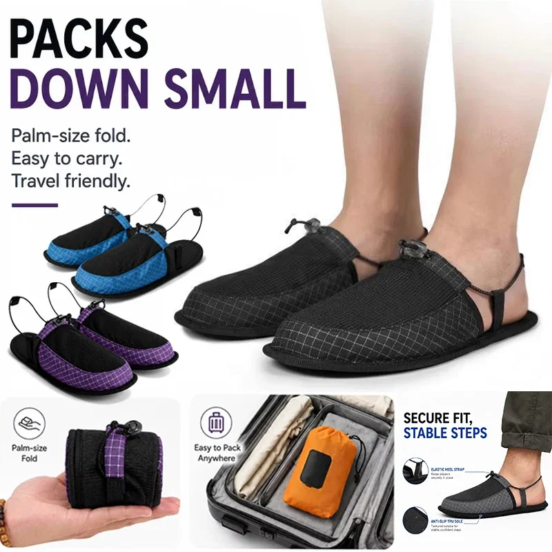 Foldable Quick Dry Slippers Anti Slip Lightweight Barefoot Wading Shoes Travel Camping Beach Hotel Outdoor Back Strap Sandals