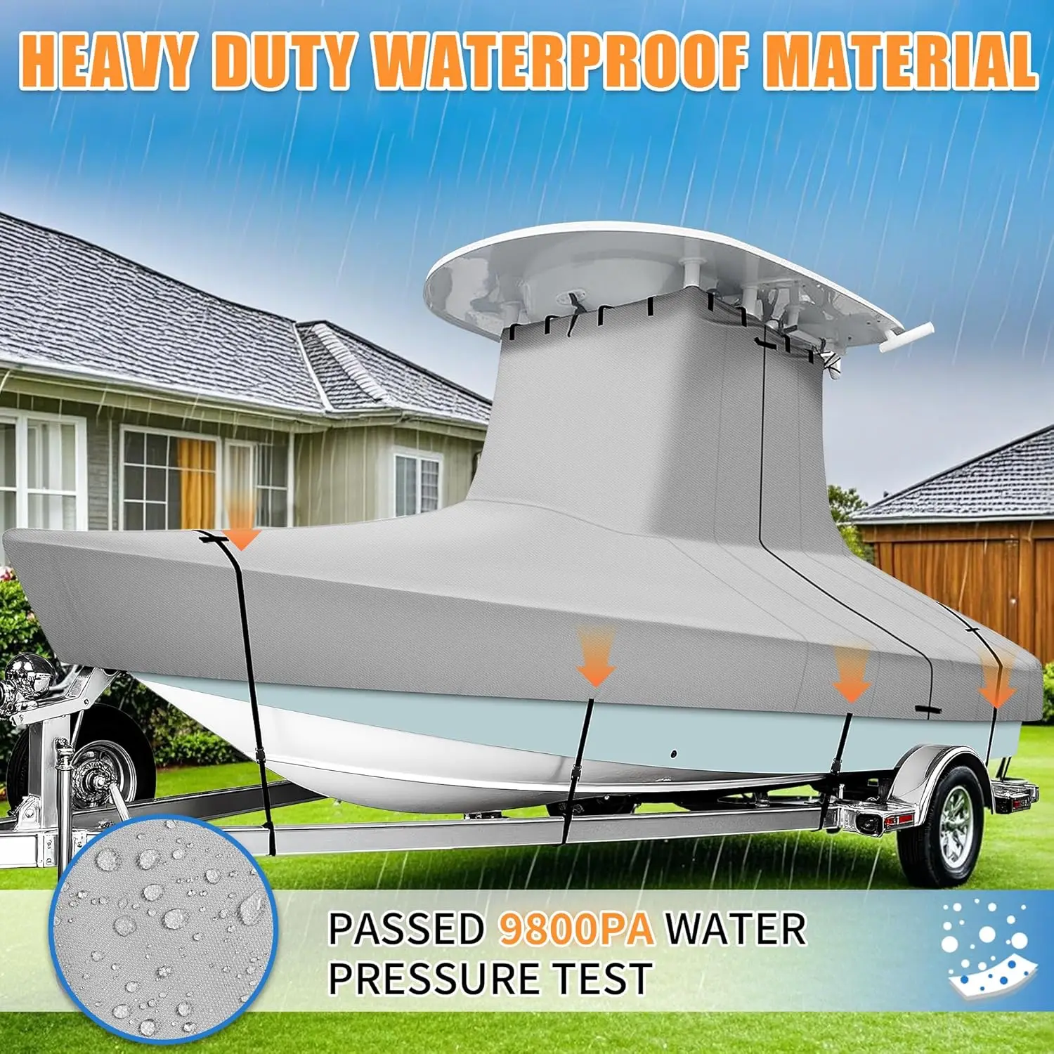 Cubierta para barco con tapa en T, cubierta para barco resistente al agua y resistente al desgarro de grado marino 600D para barco con consola central con techo superior en T, se adapta