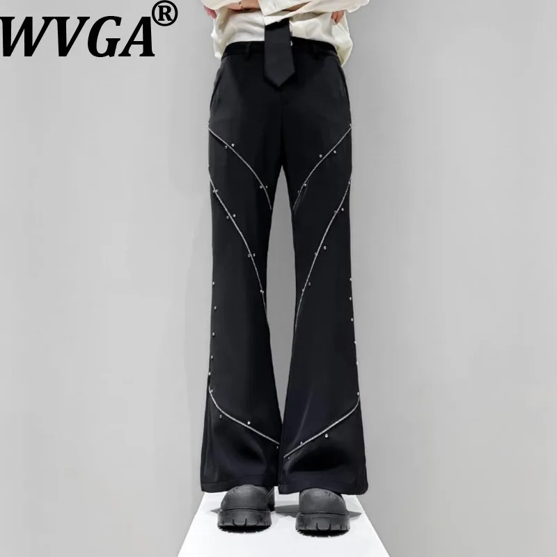 

WVGA весна осень новые мужские брюки Tide High Street с заклепками и бриллиантами модные высококачественные прямые нишевые шикарные повседневные брюки Ins Y2K W14020